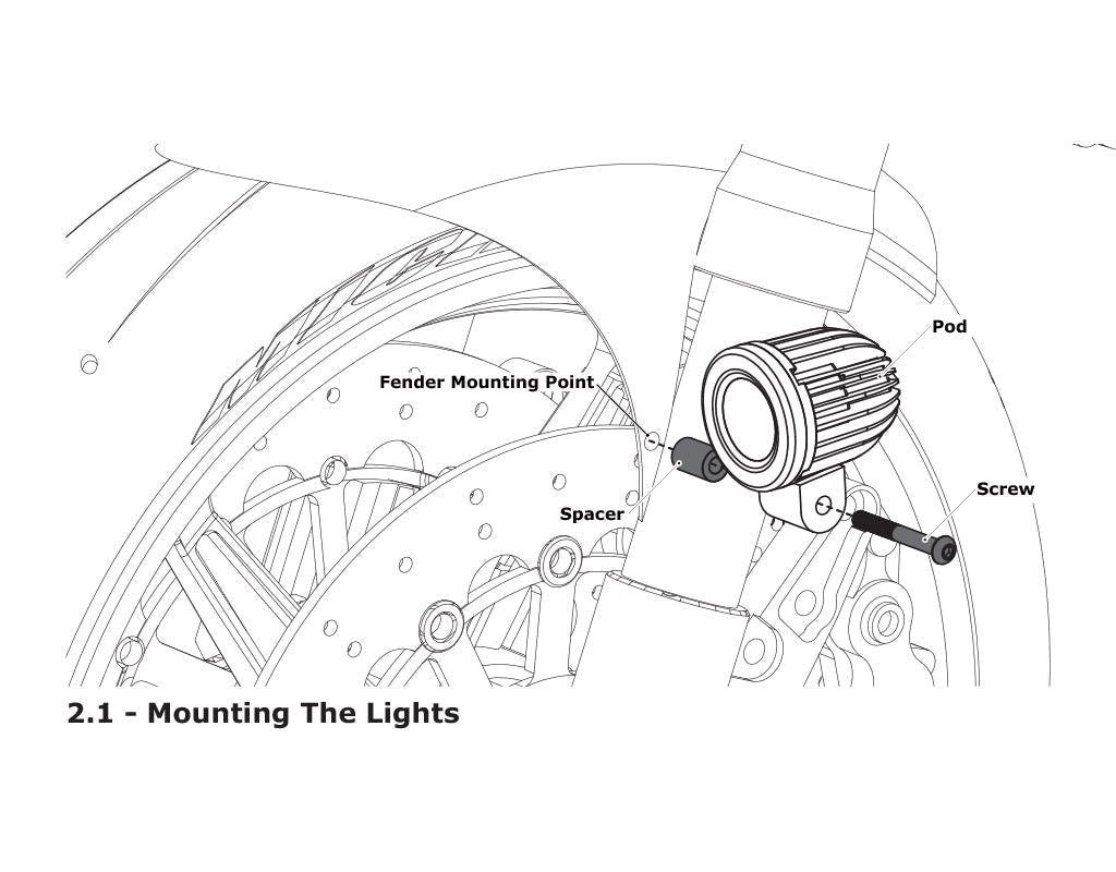Soporte de luz de conducción: guardabarros, pernos M5 y M6