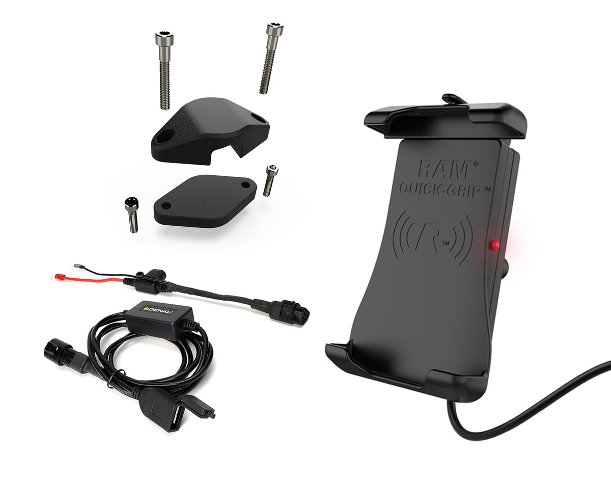 Rally Phone Mount Kit with Wireless Charging Plug-&-Play Harness - 12mm-14mm Universal Bar Mount